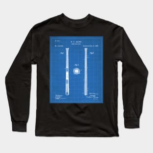 Baseball Bat Patent - Baseball Player Team Coach Art - Blueprint Long Sleeve T-Shirt